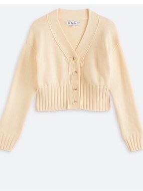 DAZE butter yellow Cropped V-Neck Button Cardigan Sweater